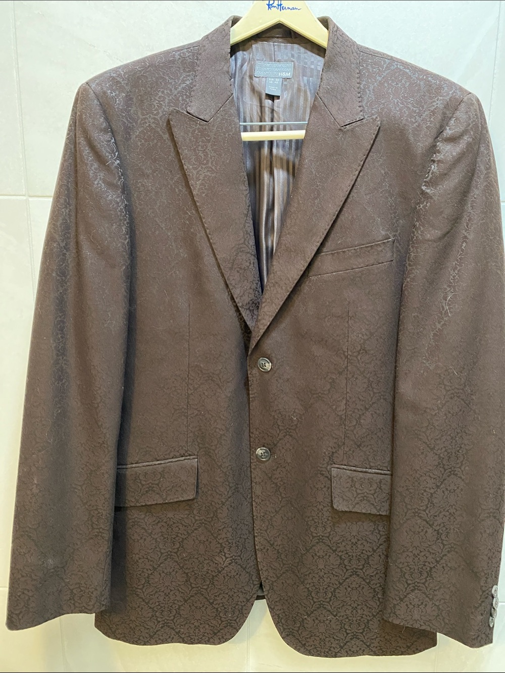 H&M Dark Purple Brown Paisley Jacquard Men's Blazer